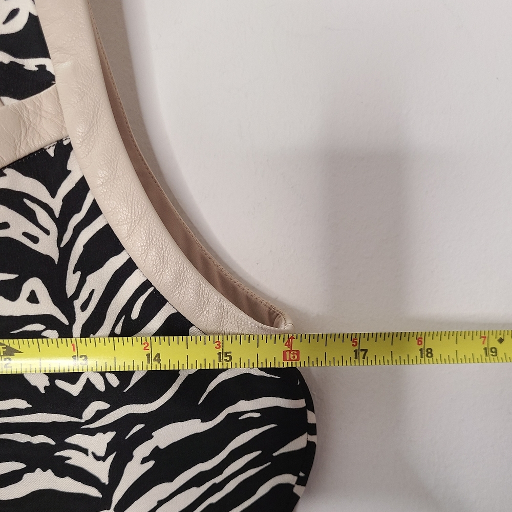 REBECCA TAYLOR Leather Trim Cage Dress Black/Cream Silk Tiger Print Sz 8 - Picture 10 of 13
